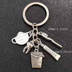 Dentist Keychain Mask Toothpaste Toothbrush Pattern Keyring Pendant