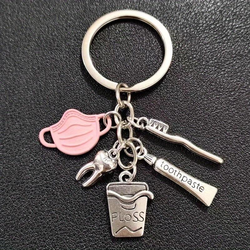 Dentist Keychain Mask Toothpaste Toothbrush Pattern Keyring Pendant