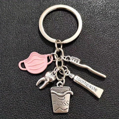 Dentist Keychain Mask Toothpaste Toothbrush Pattern Keyring Pendant