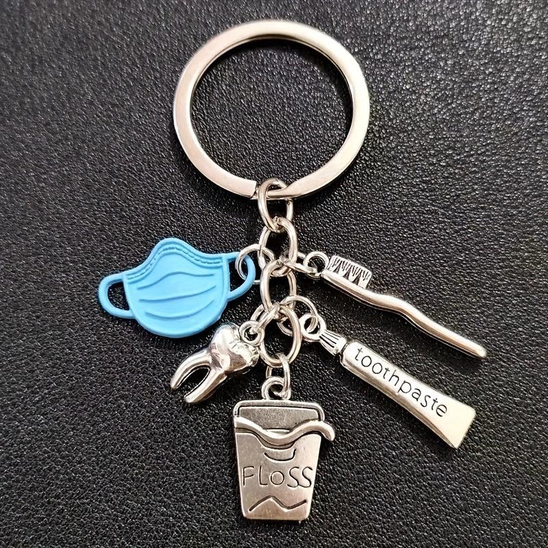 Dentist Keychain Mask Toothpaste Toothbrush Pattern Keyring Pendant