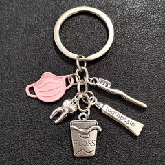 Dentist Keychain Mask Toothpaste Toothbrush Pattern Keyring Pendant
