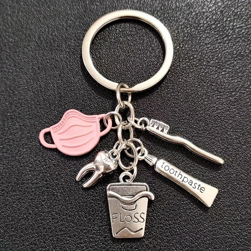 Dentist Keychain Mask Toothpaste Toothbrush Pattern Keyring Pendant
