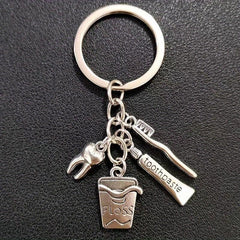 Dentist Keychain Mask Toothpaste Toothbrush Pattern Keyring Pendant
