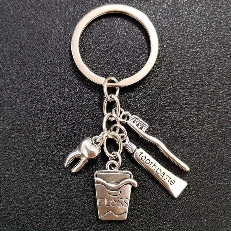 Dentist Keychain Mask Toothpaste Toothbrush Pattern Keyring Pendant