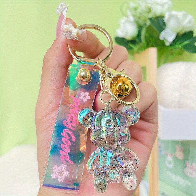 Cartoon Bear Doll Bracelet Keychain Acrylic Animal Key Ring Purse Bag Charm