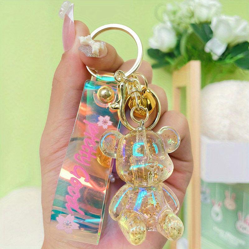 Cartoon Bear Doll Bracelet Keychain Acrylic Animal Key Ring Purse Bag Charm
