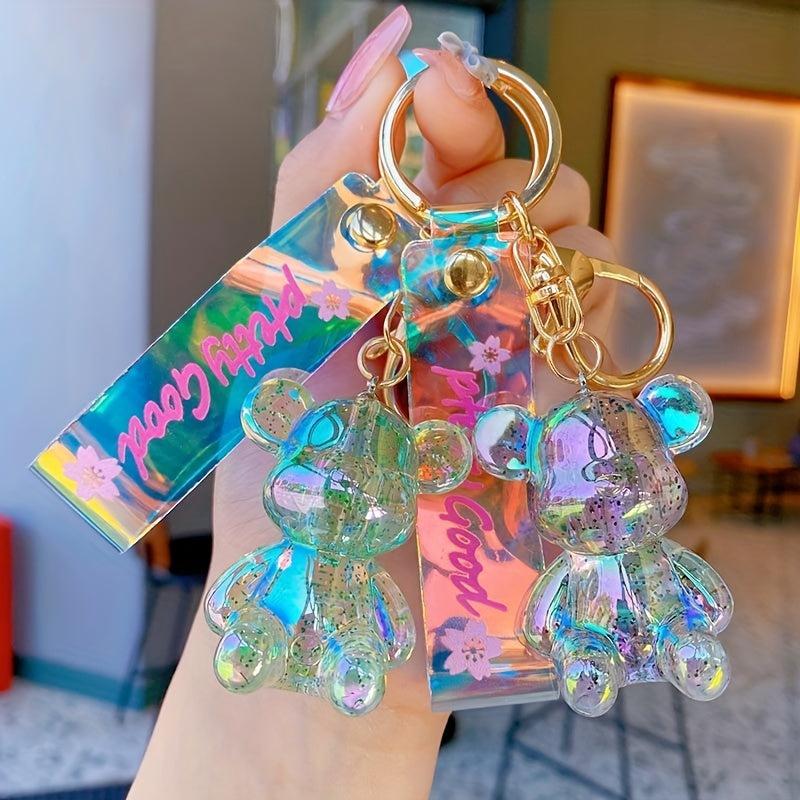 Cartoon Bear Doll Bracelet Keychain Acrylic Animal Key Ring Purse Bag Charm
