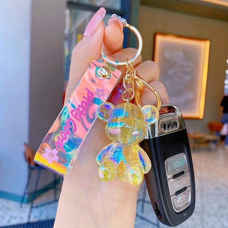 Cartoon Bear Doll Bracelet Keychain Acrylic Animal Key Ring Purse Bag Charm