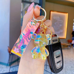 Cartoon Bear Doll Bracelet Keychain Acrylic Animal Key Ring Purse Bag Charm