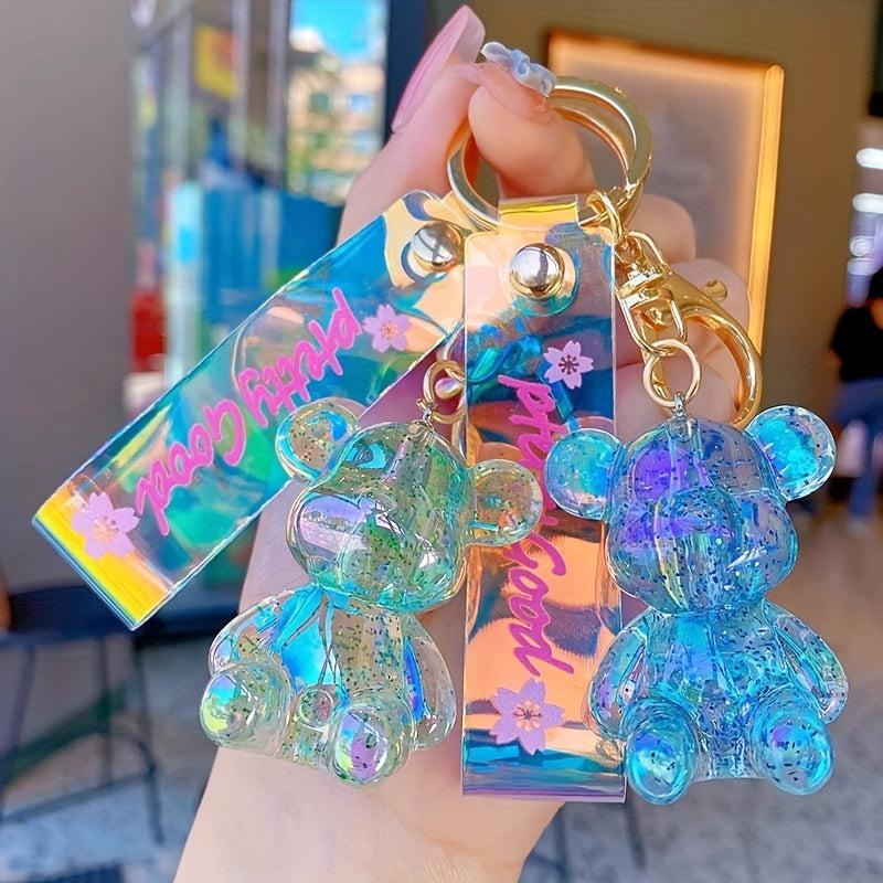 Cartoon Bear Doll Bracelet Keychain Acrylic Animal Key Ring Purse Bag Charm