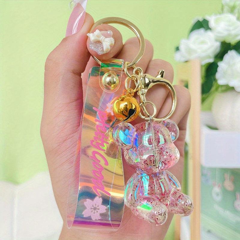 Cartoon Bear Doll Bracelet Keychain Acrylic Animal Key Ring Purse Bag Charm