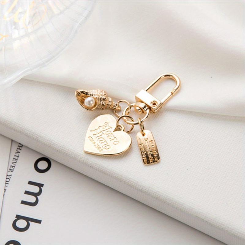 Heart & Shell Shape Keychain Faux Pearl Key Ring Bag Pendant