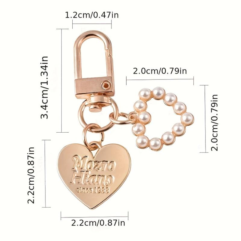 Heart & Shell Shape Keychain Faux Pearl Key Ring Bag Pendant