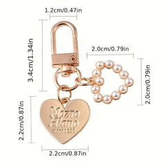 Heart & Shell Shape Keychain Faux Pearl Key Ring Bag Pendant
