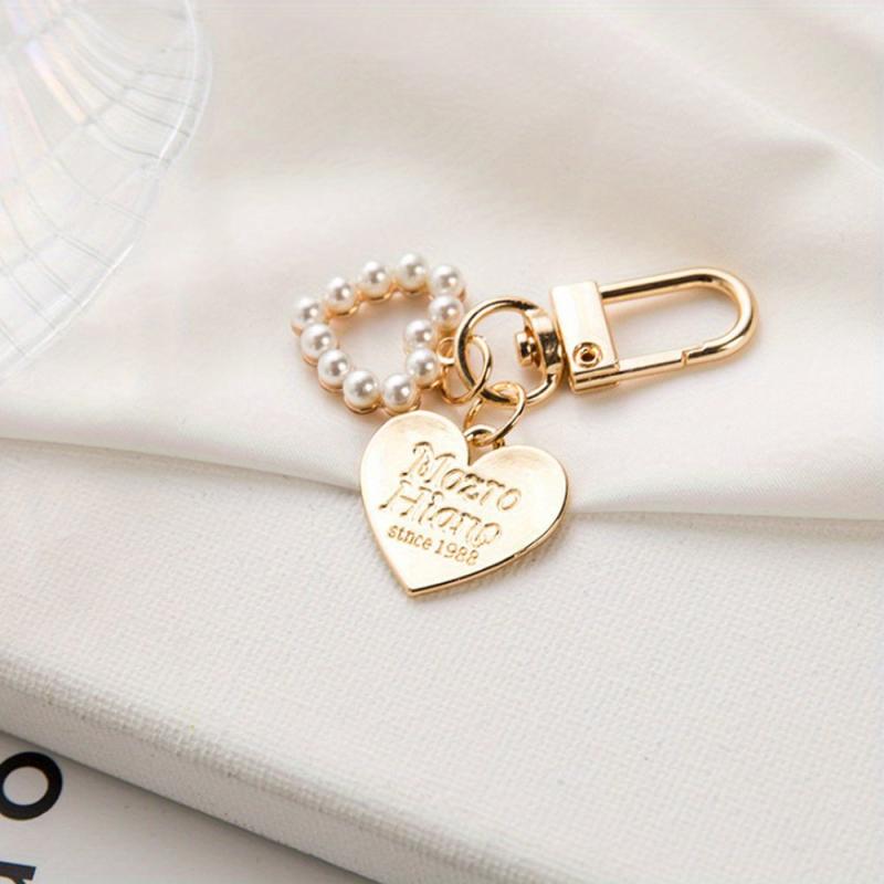 Heart & Shell Shape Keychain Faux Pearl Key Ring Bag Pendant
