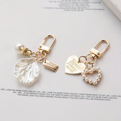 Heart & Shell Shape Keychain Faux Pearl Key Ring Bag Pendant