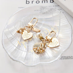 Heart & Shell Shape Keychain Faux Pearl Key Ring Bag Pendant