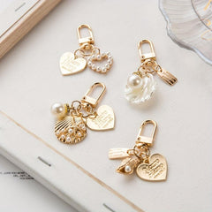 Heart & Shell Shape Keychain Faux Pearl Key Ring Bag Pendant