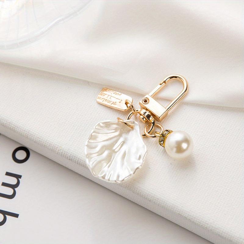 Heart & Shell Shape Keychain Faux Pearl Key Ring Bag Pendant