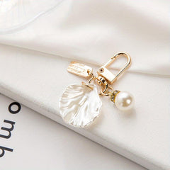 Heart & Shell Shape Keychain Faux Pearl Key Ring Bag Pendant
