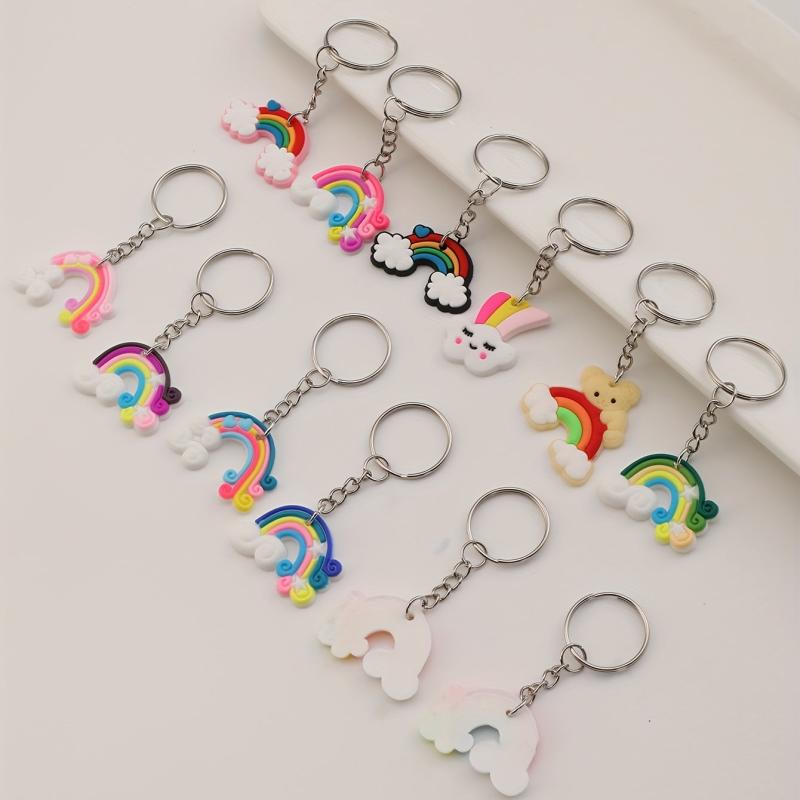 12pcs Rainbow Charm Keychain School Bag Handbag Key Chain Ring Holder