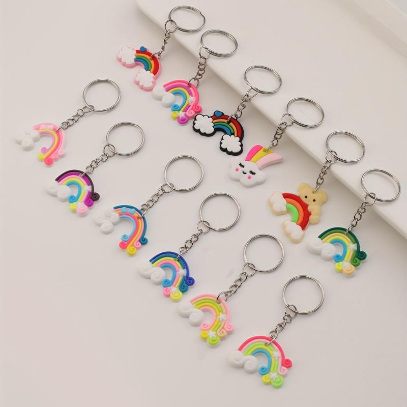 12pcs Rainbow Charm Keychain School Bag Handbag Key Chain Ring Holder