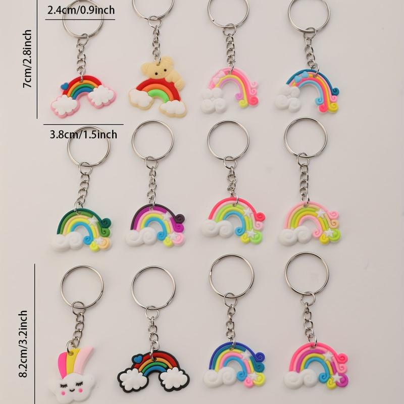12pcs Rainbow Charm Keychain School Bag Handbag Key Chain Ring Holder