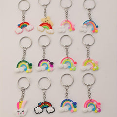 12pcs Rainbow Charm Keychain School Bag Handbag Key Chain Ring Holder