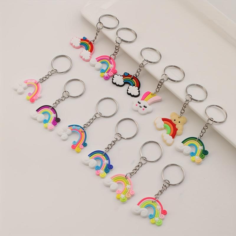 12pcs Rainbow Charm Keychain School Bag Handbag Key Chain Ring Holder