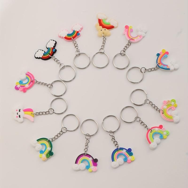 12pcs Rainbow Charm Keychain School Bag Handbag Key Chain Ring Holder
