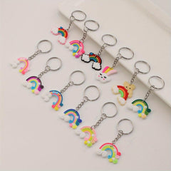 12pcs Rainbow Charm Keychain School Bag Handbag Key Chain Ring Holder