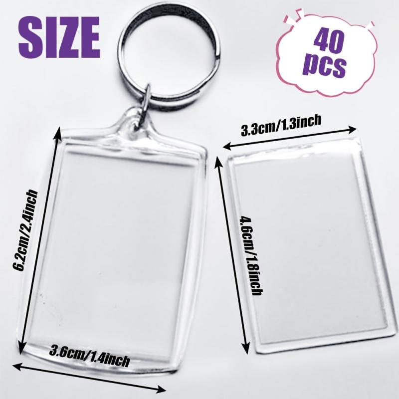 40 PCS Acrylic Photo Frame Keyrings Clear Blank Keychains DIY Gift Family