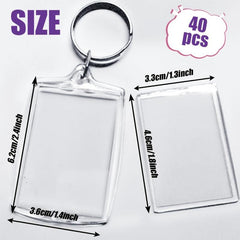 40 PCS Acrylic Photo Frame Keyrings Clear Blank Keychains DIY Gift Family