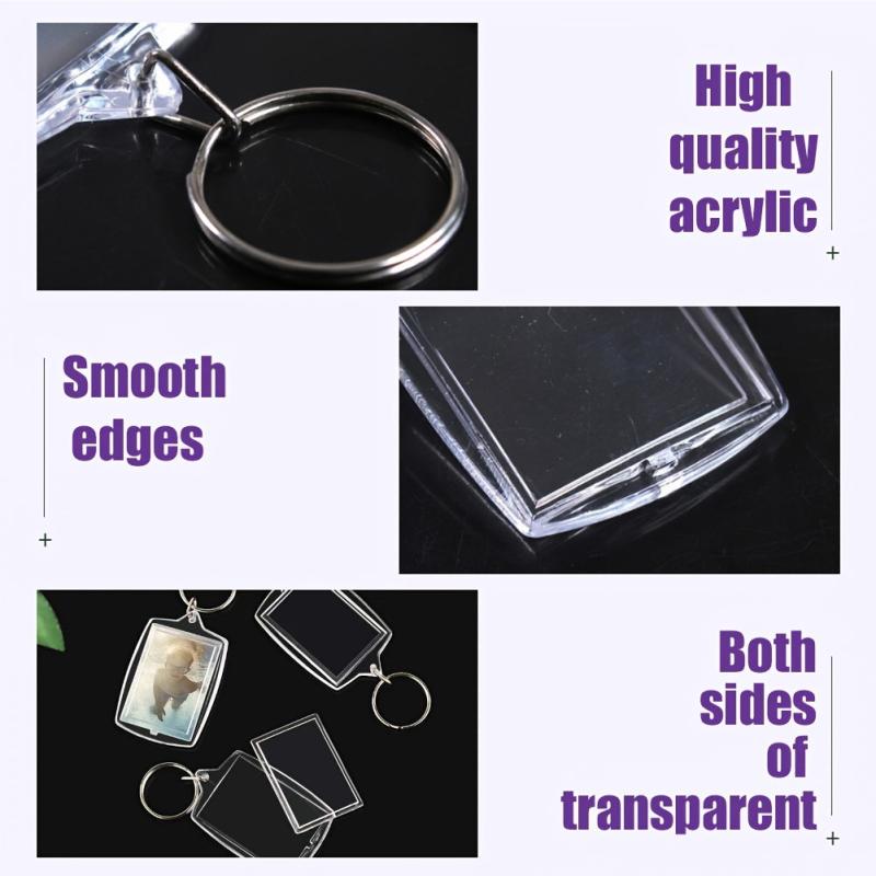 40 PCS Acrylic Photo Frame Keyrings Clear Blank Keychains DIY Gift Family