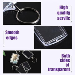 40 PCS Acrylic Photo Frame Keyrings Clear Blank Keychains DIY Gift Family