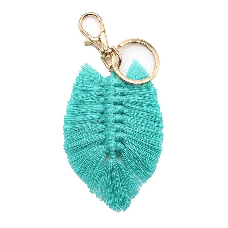 Braided Rainbow Tassel Keychain Boho Leaf Macrame Pendant Vintage Keyring