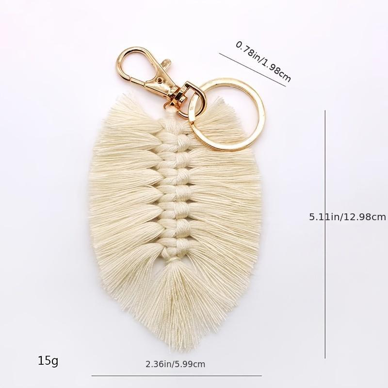 Braided Rainbow Tassel Keychain Boho Leaf Macrame Pendant Vintage Keyring