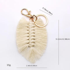 Braided Rainbow Tassel Keychain Boho Leaf Macrame Pendant Vintage Keyring