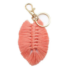 Braided Rainbow Tassel Keychain Boho Leaf Macrame Pendant Vintage Keyring