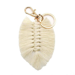Braided Rainbow Tassel Keychain Boho Leaf Macrame Pendant Vintage Keyring