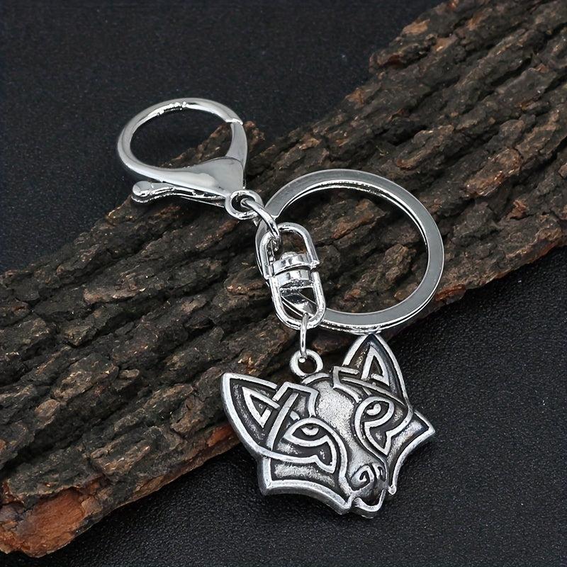Viking Wolf Head Keychain Retro Key Ring Jewelry Gift