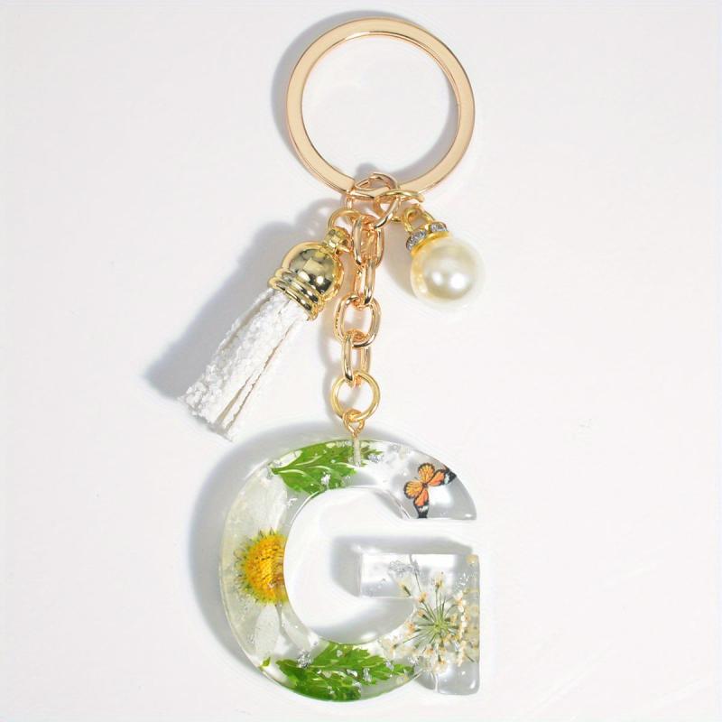 Daisy Initial Letter Keychain Faux Pearl Key Ring Bag Charm Women Gift