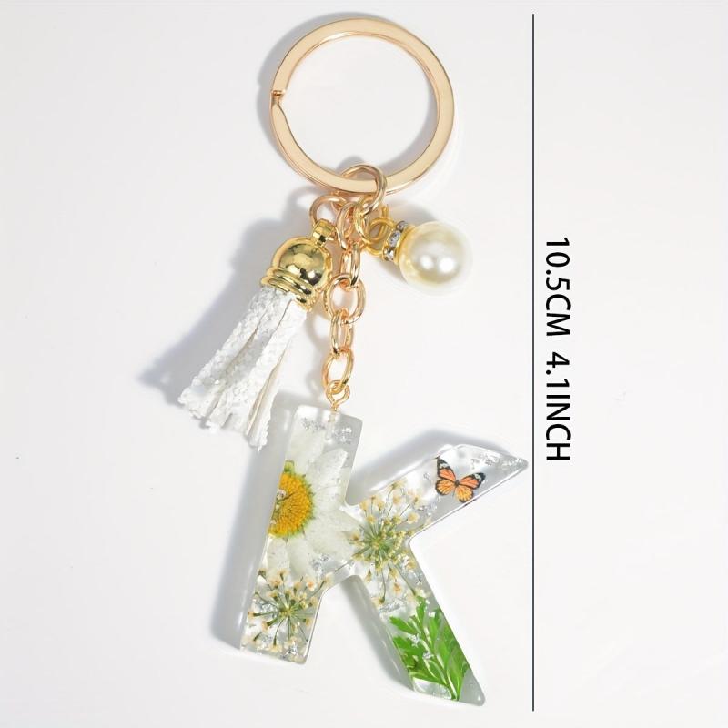 Daisy Initial Letter Keychain Faux Pearl Key Ring Bag Charm Women Gift