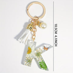 Daisy Initial Letter Keychain Faux Pearl Key Ring Bag Charm Women Gift