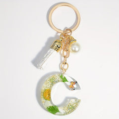 Daisy Initial Letter Keychain Faux Pearl Key Ring Bag Charm Women Gift