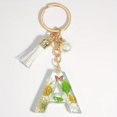 Daisy Initial Letter Keychain Faux Pearl Key Ring Bag Charm Women Gift