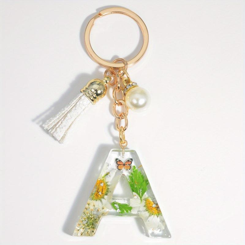 Daisy Initial Letter Keychain Faux Pearl Key Ring Bag Charm Women Gift