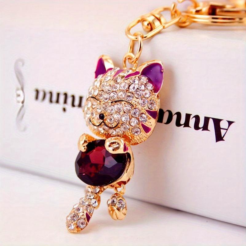 Lucky Cat Rhinestone Keychain - Women's Bag Accessory