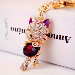 Lucky Cat Rhinestone Keychain - Women's Bag Accessory