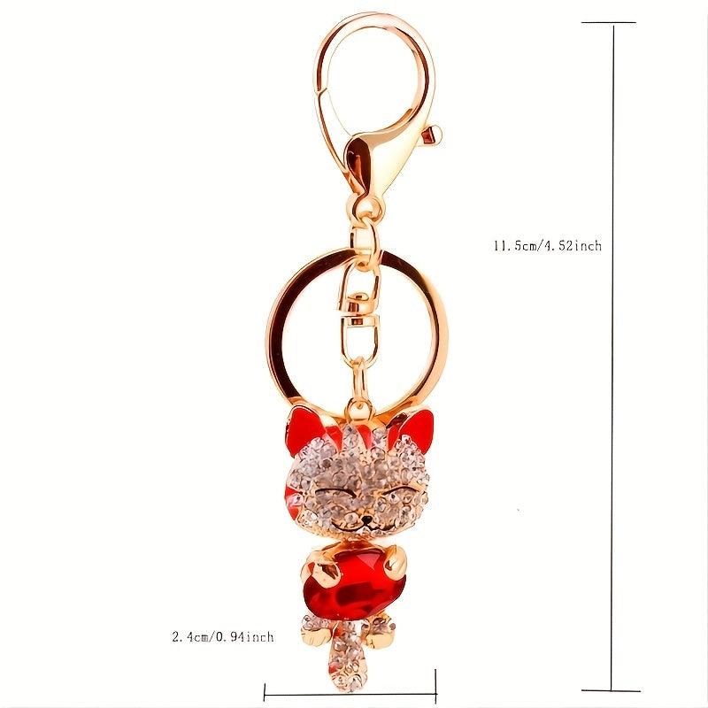 Lucky Cat Rhinestone Keychain - Women's Bag Accessory